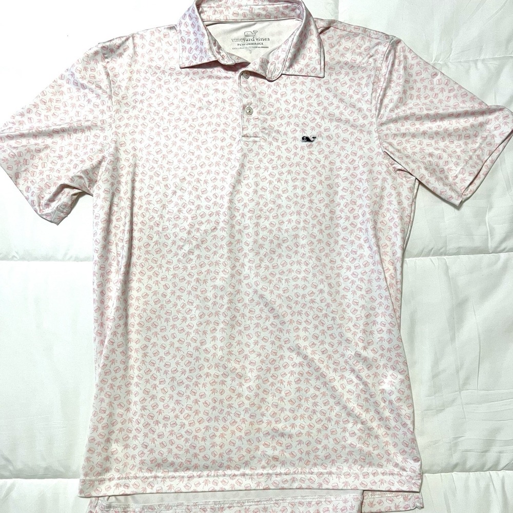 Vineyard Vines Men's Performance Short Sleeve Polo Shirt Pink Burger Tree Small